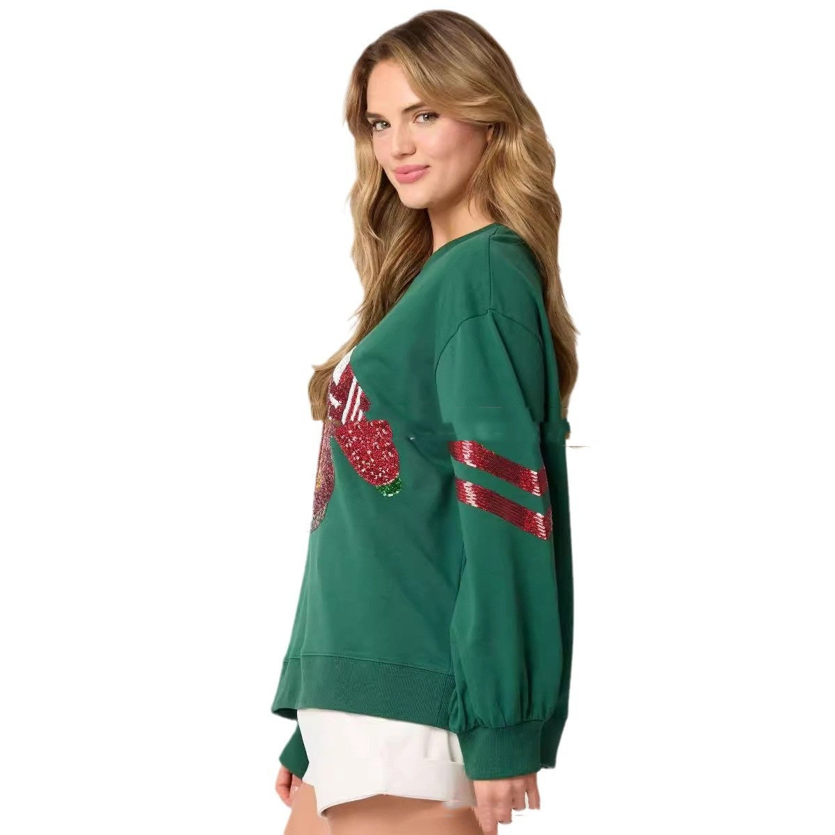 Women's Christmas Sequined Round Neck Top Casual Sweatshirt - globaltradeleader