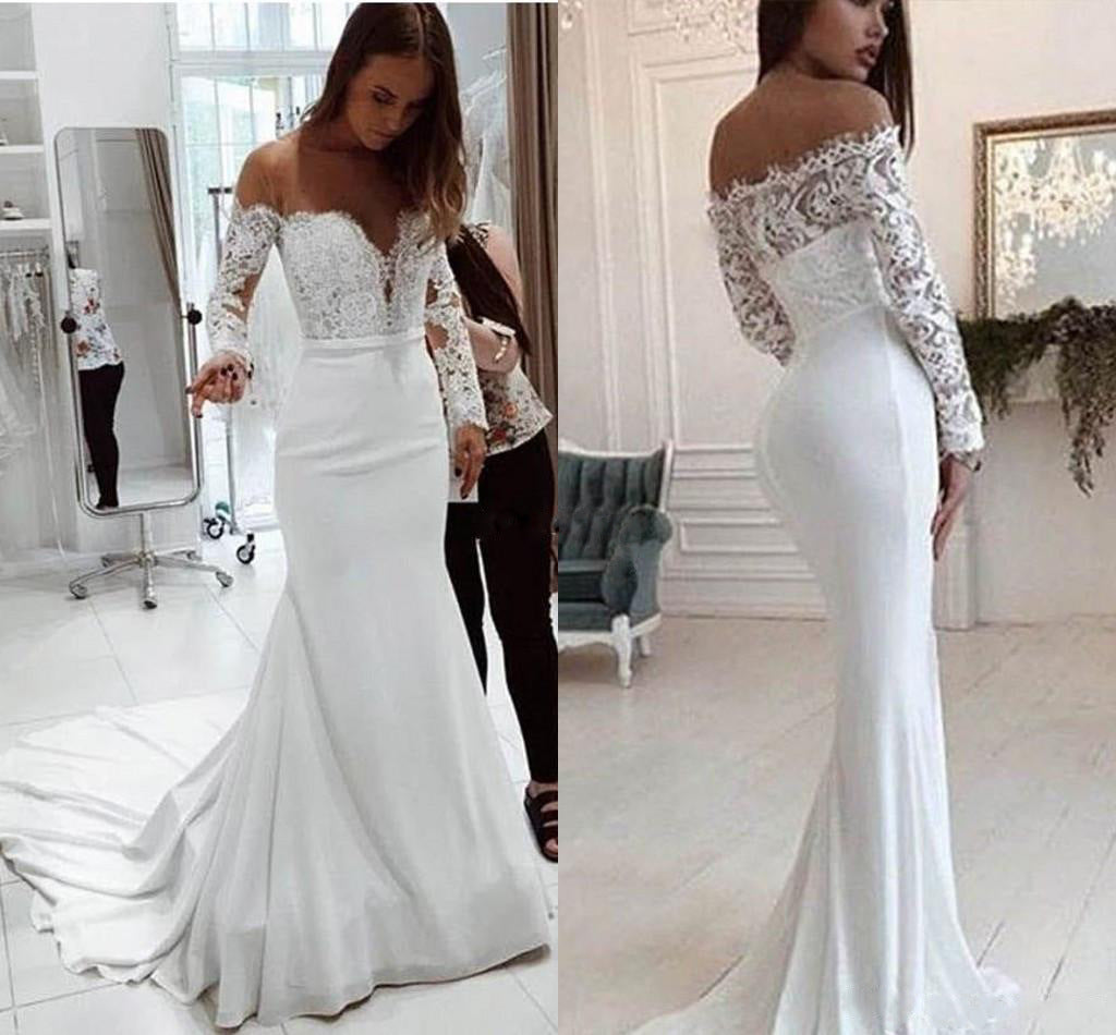 Fashion One Shoulder Lace Long Sleeve Dress Mopping Wedding Dress - globaltradeleader