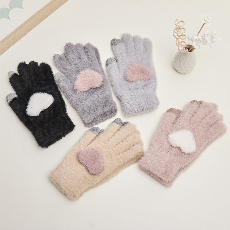 Autumn And Winter Women's Touch Screen Knitted Mink Velvet Thickened Gloves - globaltradeleader