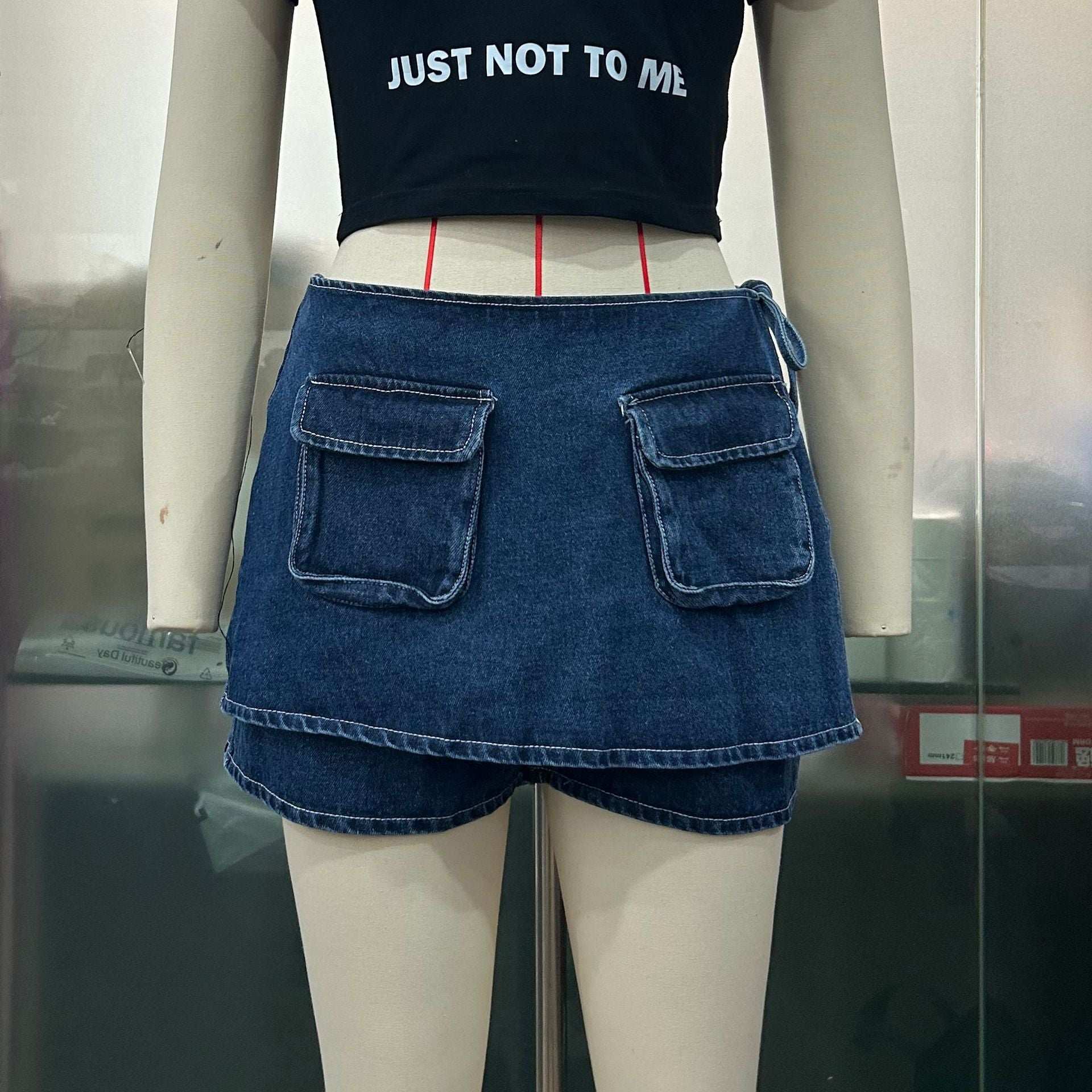 Retro Pocket Denim Culotte Lace-up - globaltradeleader