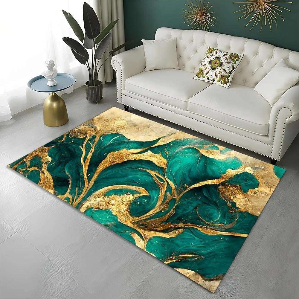 Green Blue Black Marble Nordic Carpet Flannel Printed Mat - globaltradeleader