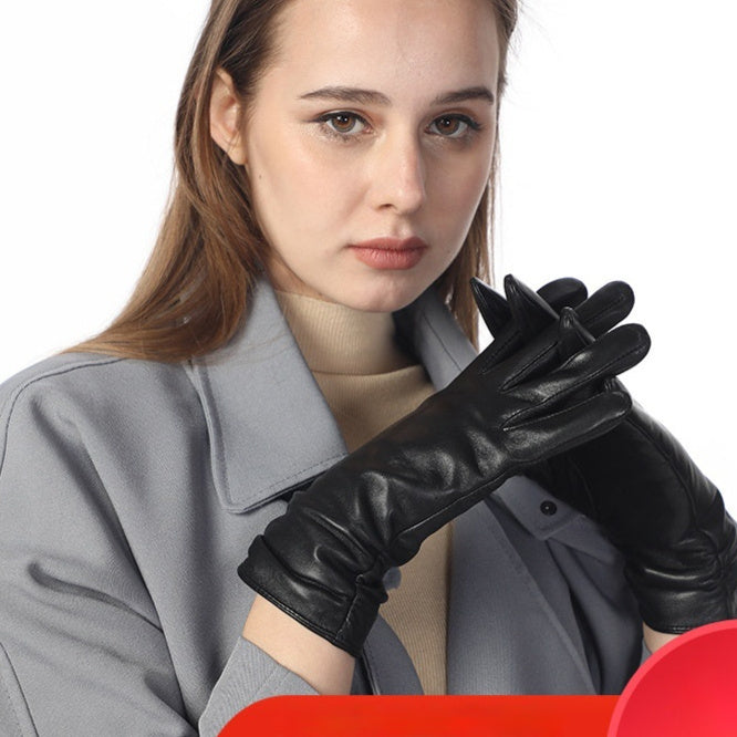 Women's Winter Riding Motorcycle Finger Thickened Warm Leather Gloves - globaltradeleader