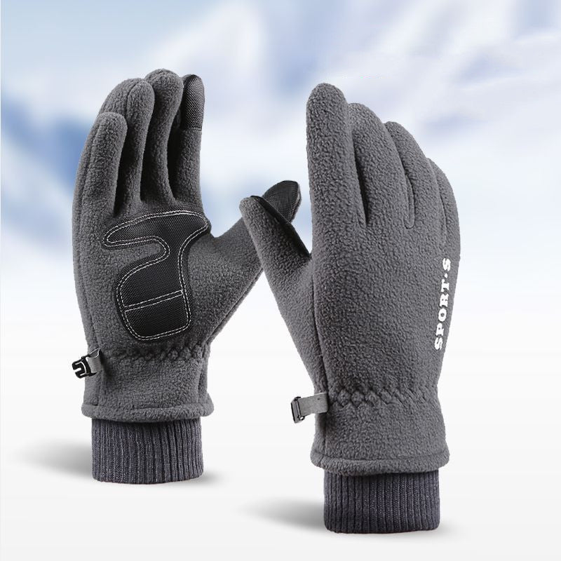 Outdoor Ski Riding Gloves Winter Polar Fleece Flip Cover Winter Gloves Men And Women Plus Velvet Thickened Warm Touch Screen Gloves - globaltradeleader