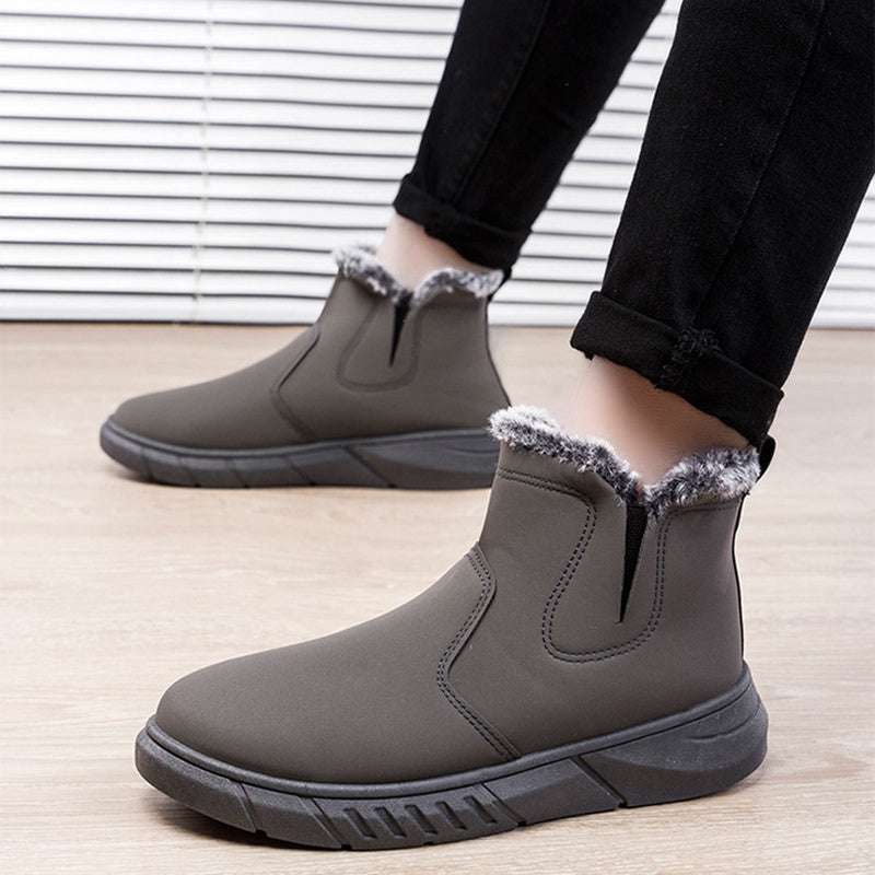 Winter Snow Boots Men V Cutout Shoes With Plush Ankle Boots - globaltradeleader