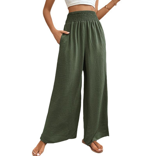 Trousers Autumn Casual Elastic Pocket Wide Leg Pants - globaltradeleader