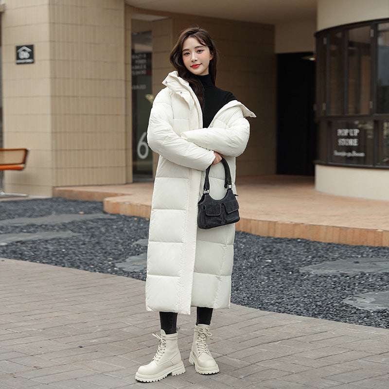 Women's Super Long Down Jacket Winter Puffer Thick Coat Black Red Hooded Zipper Keep Warm Fall Winter Casual Clothes - globaltradeleader
