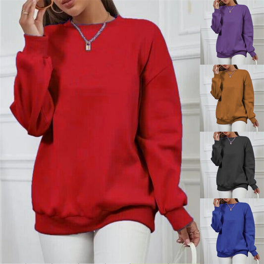 Thick Loose Round Neck Long Sleeve Solid Color Hoodie - globaltradeleader