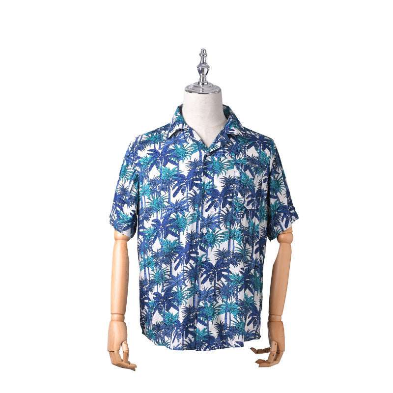 Men's Shirt Rayon Printed Cardigan Short Sleeve Beach Shirt - globaltradeleader