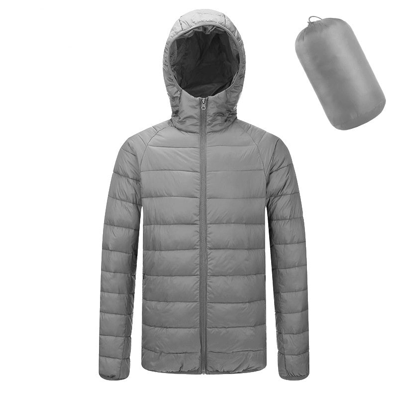 Men's Lightweight Hooded Coat Winter Warm Solid Color Zipper Jacket Fashion Portable Outerwear Top Clothing - globaltradeleader