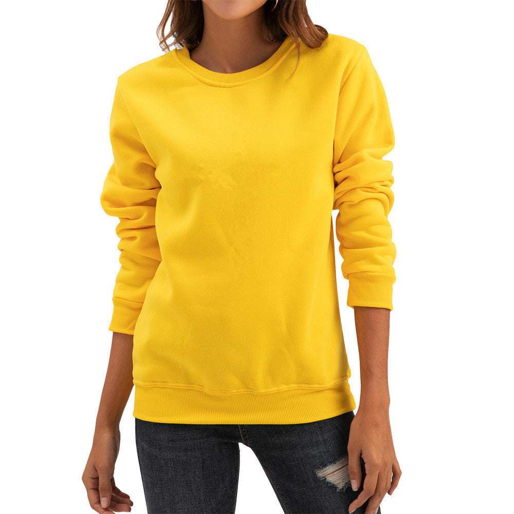 Fleece-lined Thick Round Neck Loose-fitting Solid Color Long Sleeves Sweater - globaltradeleader