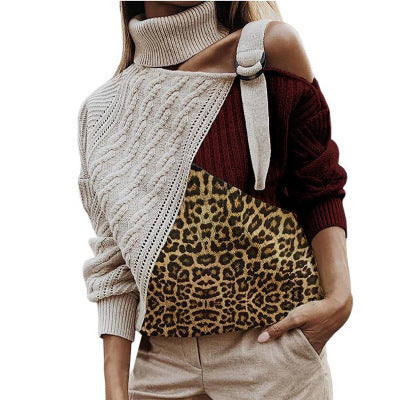 Winter women sweater leopard stitching sweater - globaltradeleader