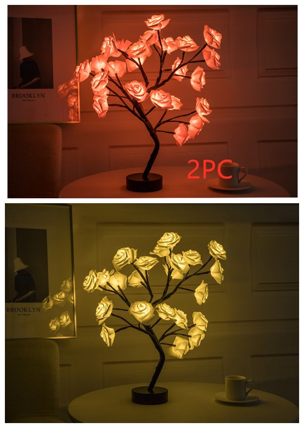 Rose Flower Lamp USB Battery Operated LED Table Lamp Bonsai Tree Night Lights Garland Bedroom Decoration Lights Home Decor - globaltradeleader