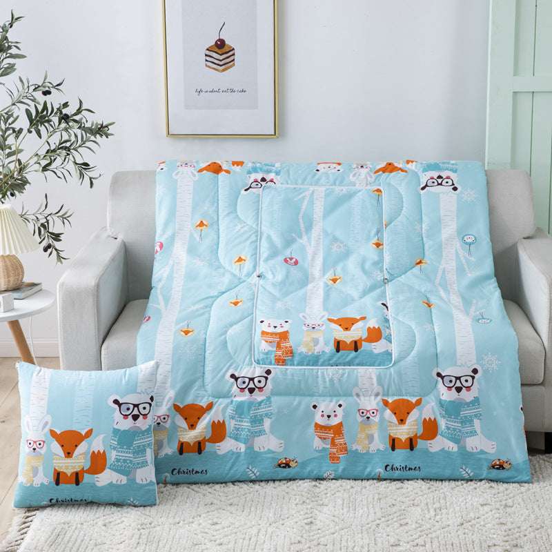 2 In 1 Pillow Travel Blanket Cartoon Plush Thicken Filled PP Cotton