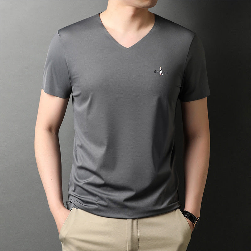 Short Sleeve Men's V-neck Summer Ice Feeling Breathable Traceless Quick Dry T-shirt - globaltradeleader