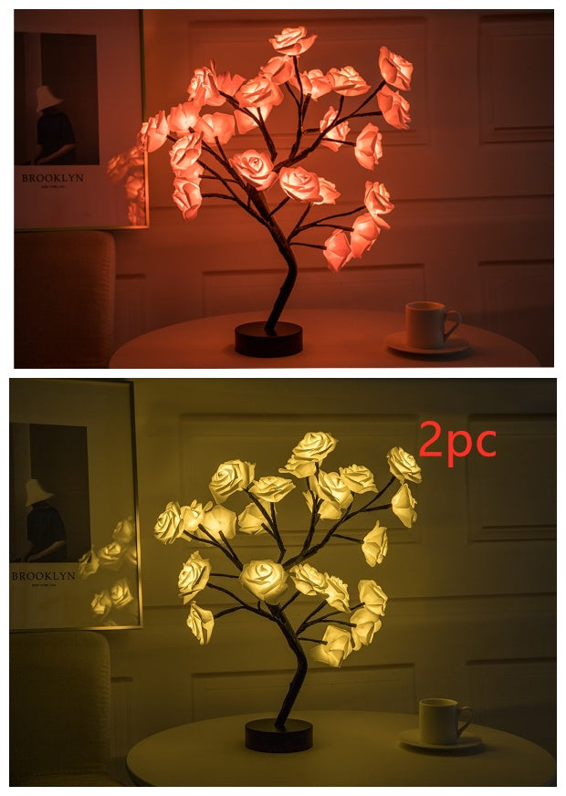 Rose Flower Lamp USB Battery Operated LED Table Lamp Bonsai Tree Night Lights Garland Bedroom Decoration Lights Home Decor - globaltradeleader