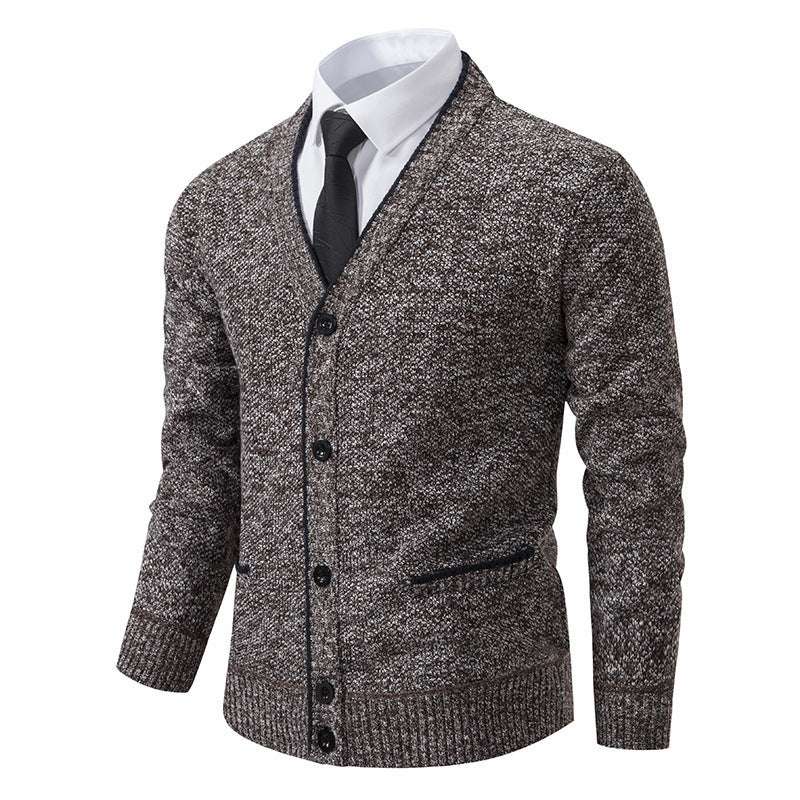 Casual Fleece-lined Cardigan Long Sleeve Youth Stand Collar Sweater Men's Cardigan Coat - globaltradeleader