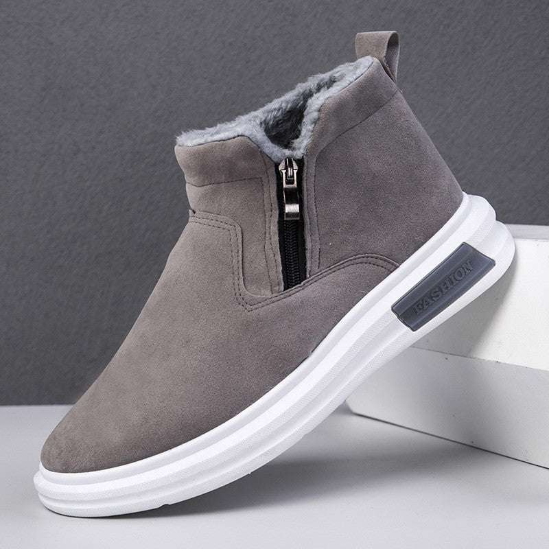 Fashion Snow Boots For Men Winter Warm Flat Cotton Plush Shoes With Side Zipper Casual Daily Fleece Ankle Boot - globaltradeleader