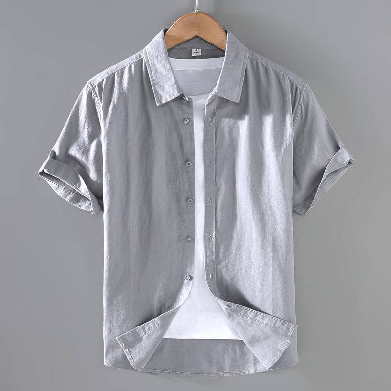 Men's Linen Short-sleeved Shirt Casual Loose - globaltradeleader