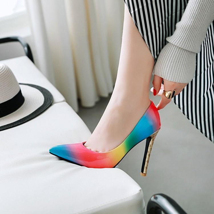 Rainbow Low-Top Pointed Toe Adhesive Shoes - globaltradeleader