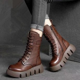 Retro Boots For Women Lace-up Shoes Autumn And Winter Versatile High Top Buckle British Boots - globaltradeleader