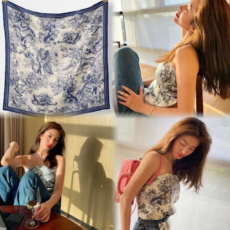 Women's Silk Scarf Strap Retro Tube Top Sun Protection