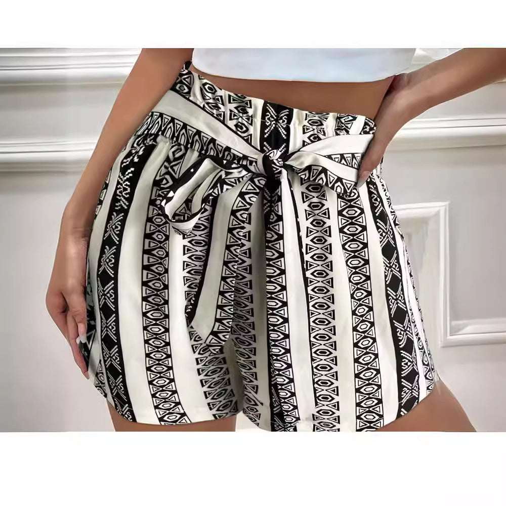 Belt Printed Casual Shorts For Commuter Women - globaltradeleader