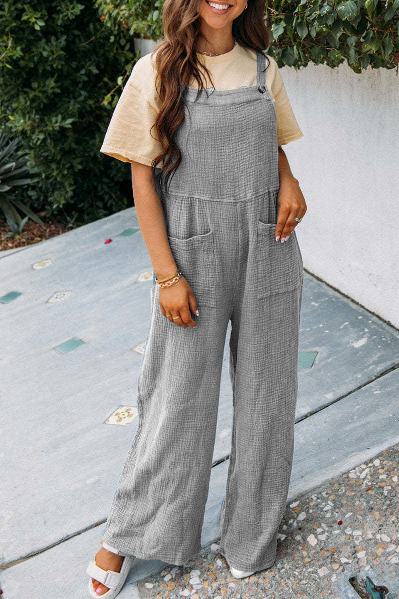 Fashion Square Neck Jumpsuit With Pockets Spring Summer Casual Solid Color Loose Overalls Womens Clothing - globaltradeleader