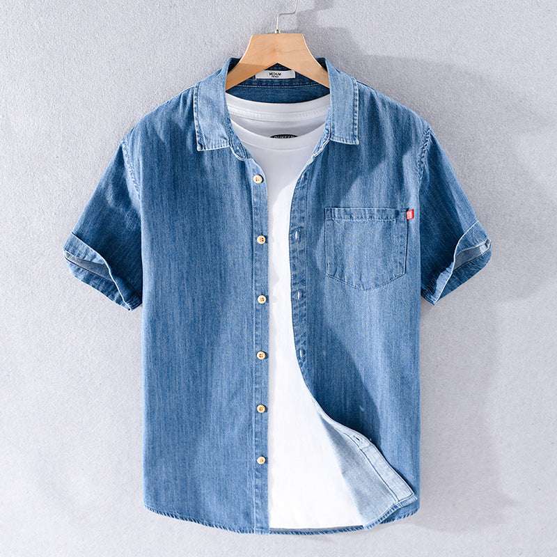 Summer Cotton Short Sleeve Denim Shirt For Men Classic All-matching - globaltradeleader
