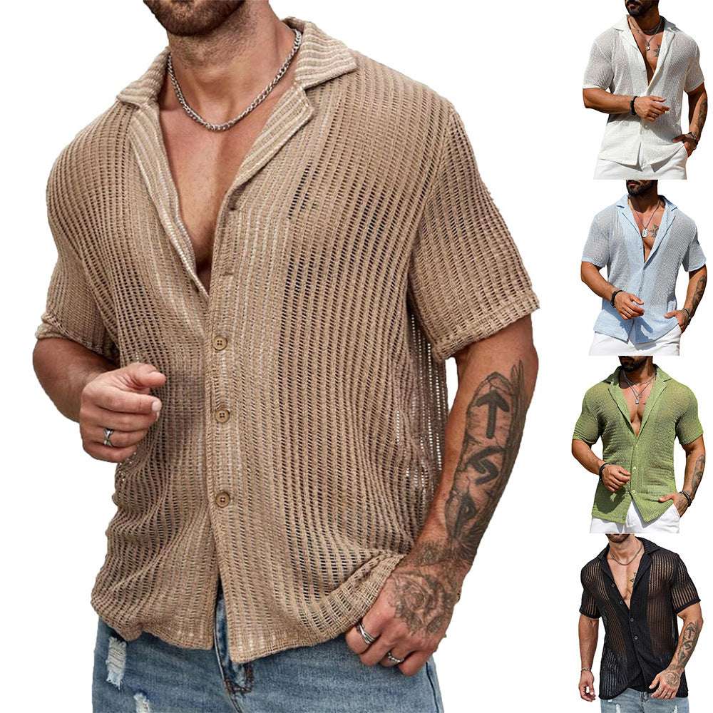 Men's Casual Shirt Fashionable Breathable Cardigan Short Sleeve Top - globaltradeleader