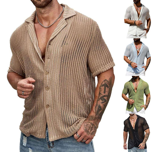 Men's Casual Shirt Fashionable Breathable Cardigan Short Sleeve Top - globaltradeleader