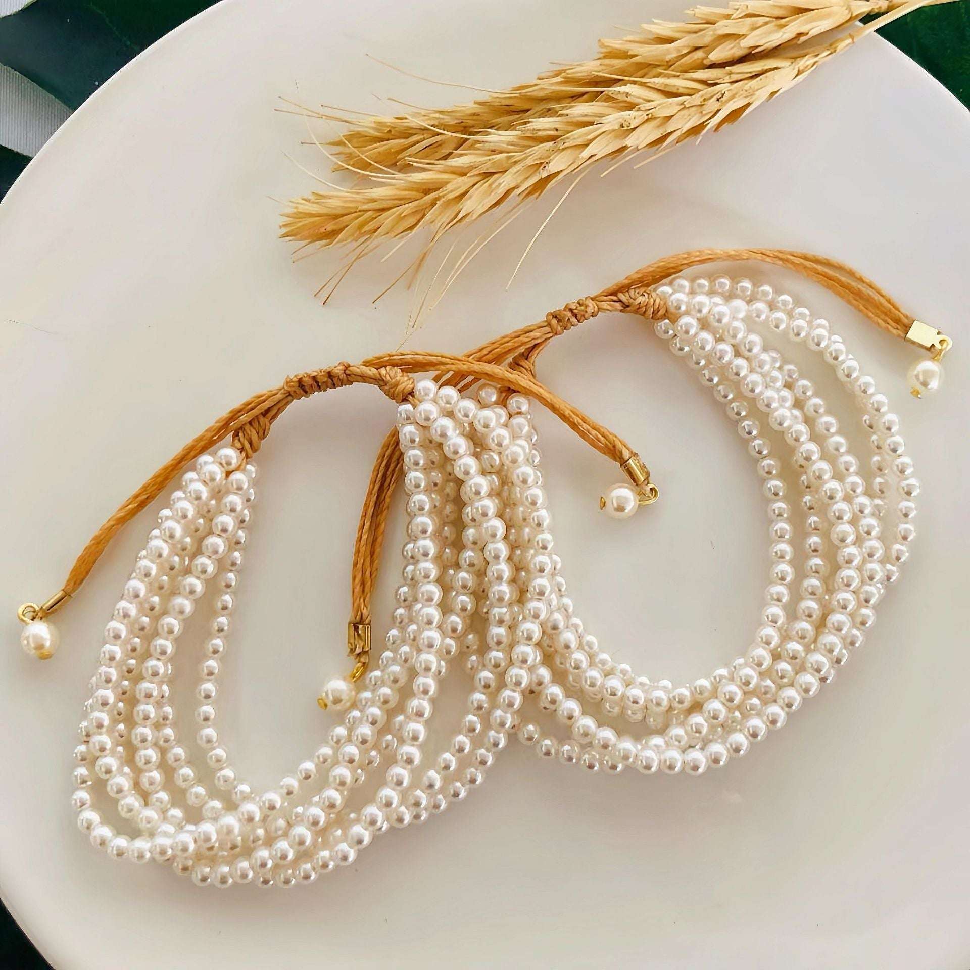 1 PCS Multilayer Pearl Bracelet For Women Unique Adjustable Rope Chic White Pearl Bracelet Elegant Wedding Jewely - globaltradeleader