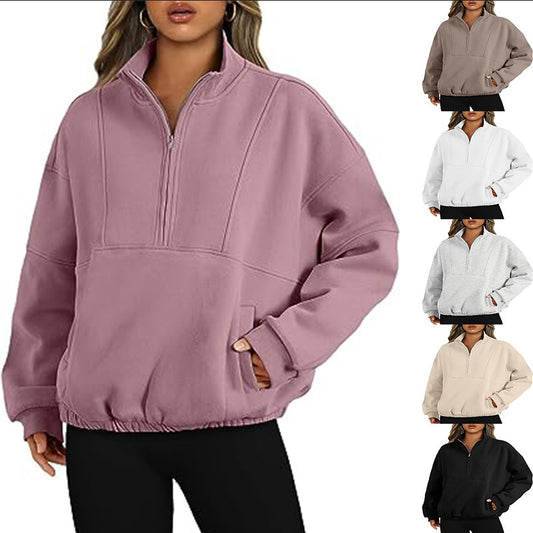 Fashion Polyester Sweater Sports Casual Women's Zipper Pocket - globaltradeleader