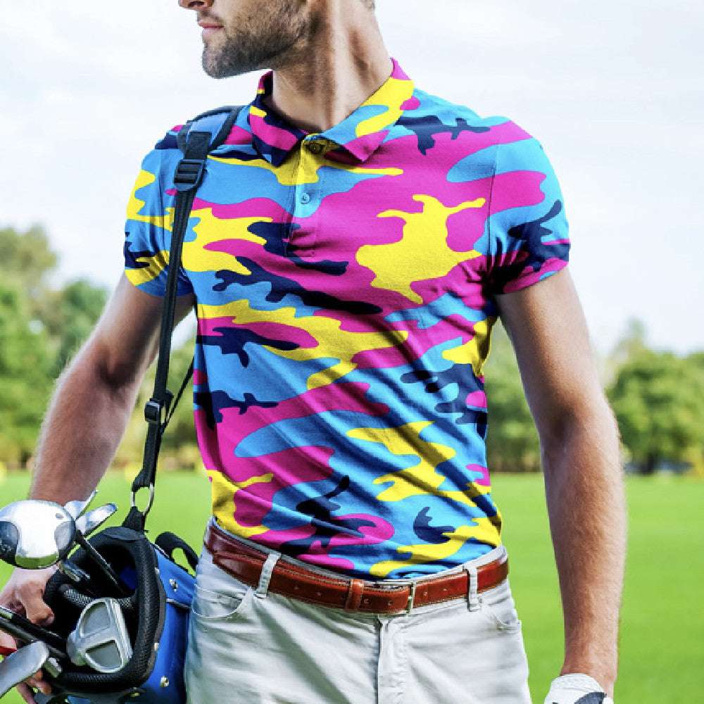 Men's Camouflage 3D Printed PoLo Shirt Fashion Button Lapel Short Sleeves