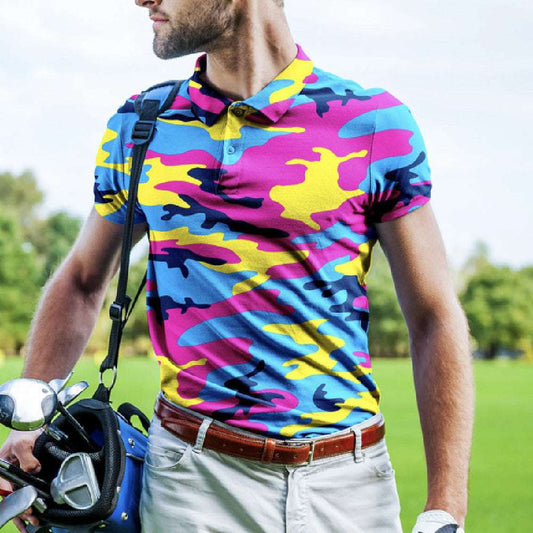 Men's Camouflage 3D Printed PoLo Shirt Fashion Button Lapel Short Sleeves