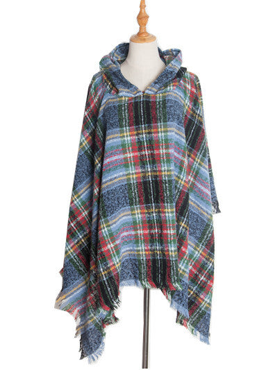 Spring Autumn And Winter Plaid Ribbon Cap Cape And Shawl