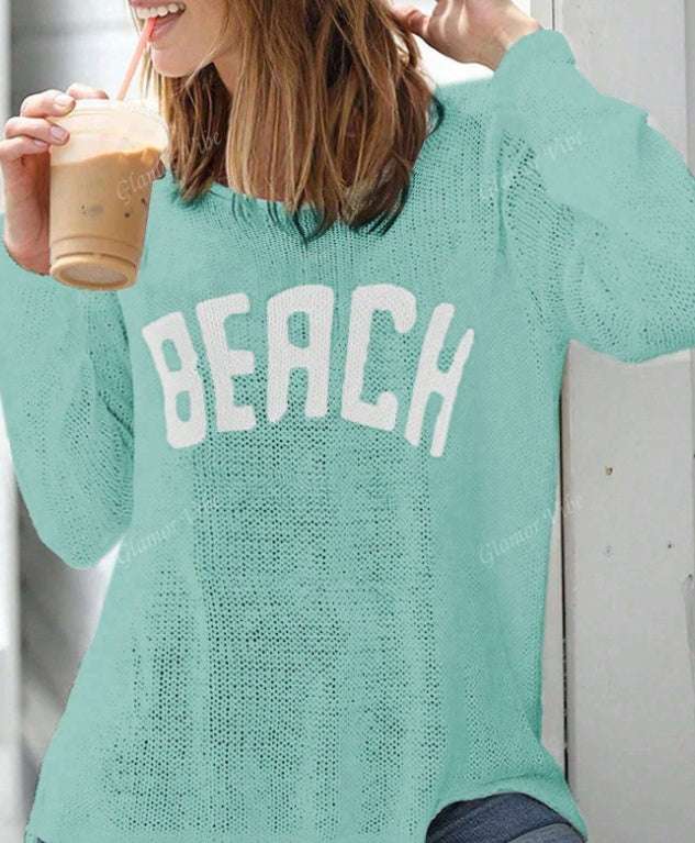 Women Casual Fashion Long Sleeve Letter Loose Knit Pullover Sweater - globaltradeleader