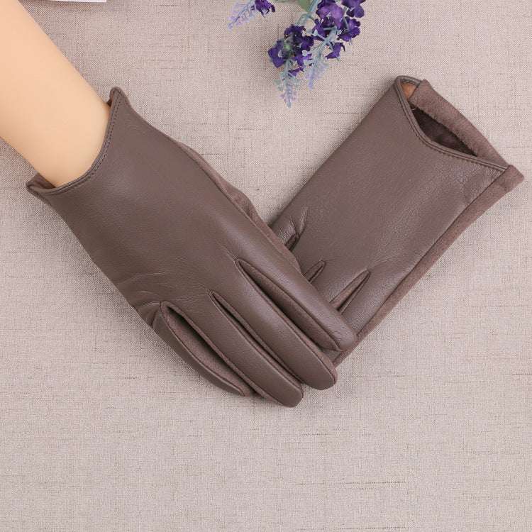 PU Leather Gloves Women's Winter Fleece Thick Touch Screen - globaltradeleader