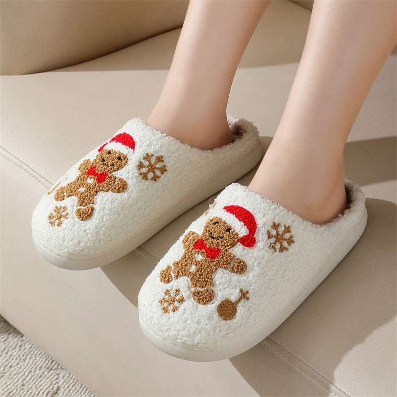 Christmas Snowflake Gingerbread Slippers Winter Indoor Non-slip Floor Bedroom Fuzzy House Shoes For Women Home Slippers - globaltradeleader