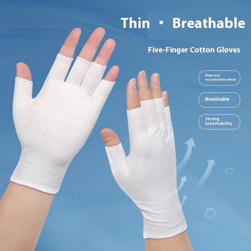Exposed Five-finger White Cotton Gloves Half-finger And Breathable Sweat-absorbent Thin - globaltradeleader