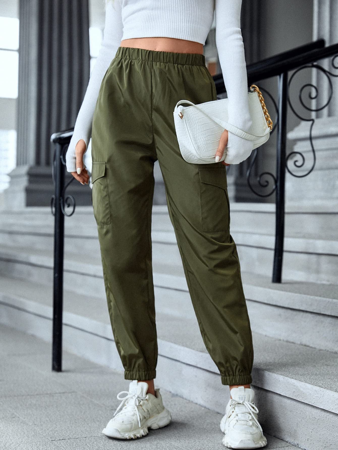 New Cargo Pants Fashion Casual Multi-pocket Elastic Waist Pencil Pants For Women - globaltradeleader