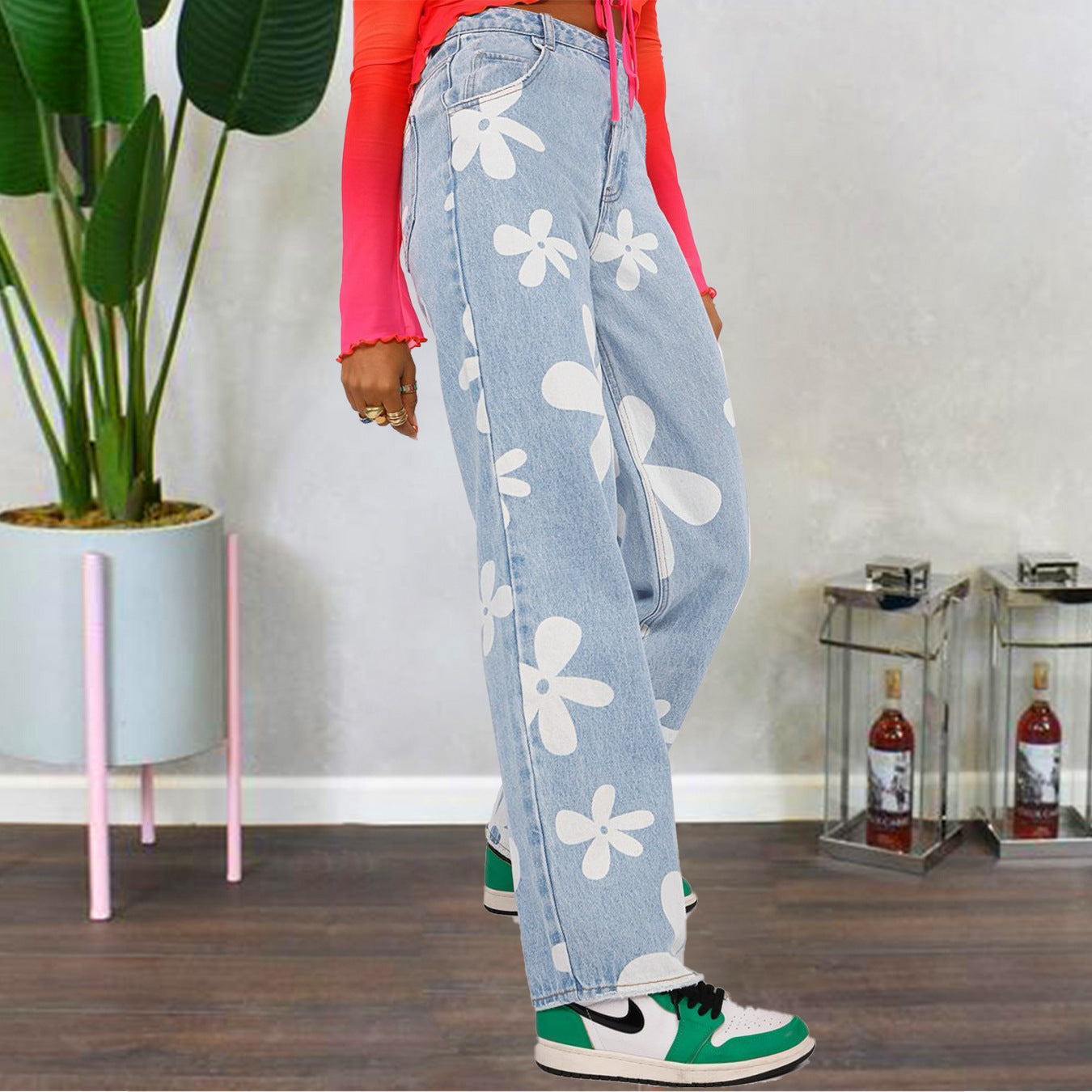 Women's Fashionable Simple Printed Straight Jeans