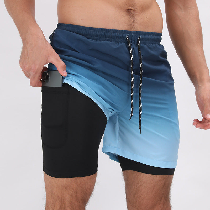 Gradient Printed Beach Shorts Double Layer Casual Sport Shorts - globaltradeleader