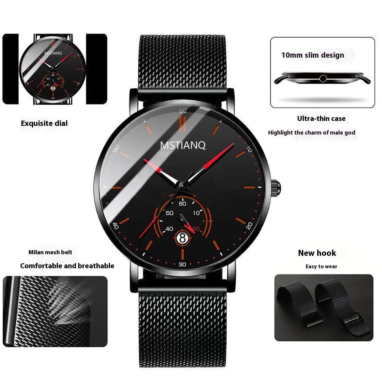 Trade Watch Stylish Black Technology Belt Refined Steel Korean Casual Calendar - globaltradeleader