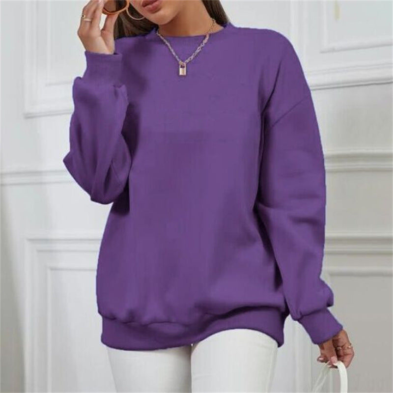 Thick Loose Round Neck Long Sleeve Solid Color Hoodie - globaltradeleader