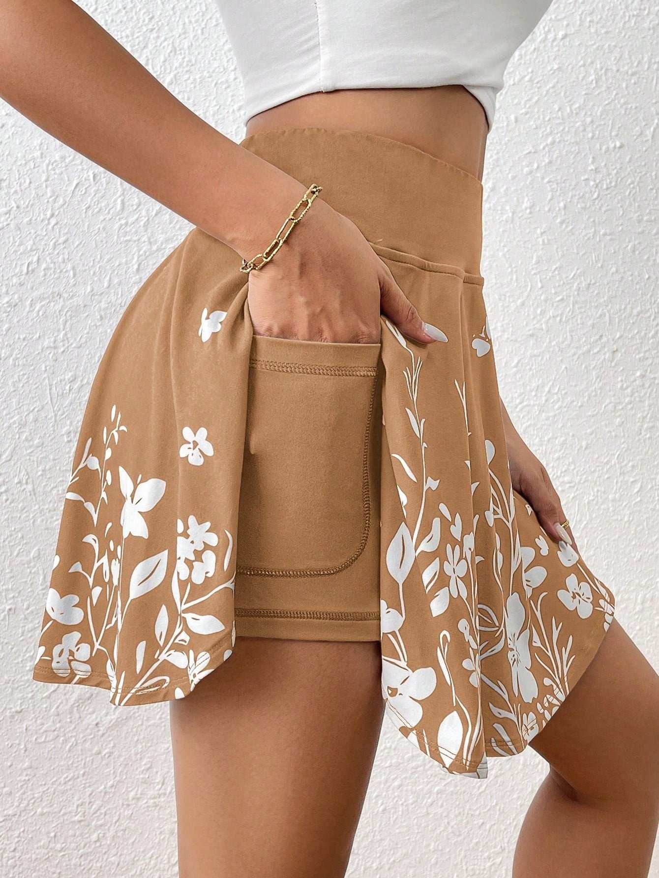 Pocket Minimalist Flower Printed Shorts With Pockets Shorts Inside Out Back To School Outfits - globaltradeleader