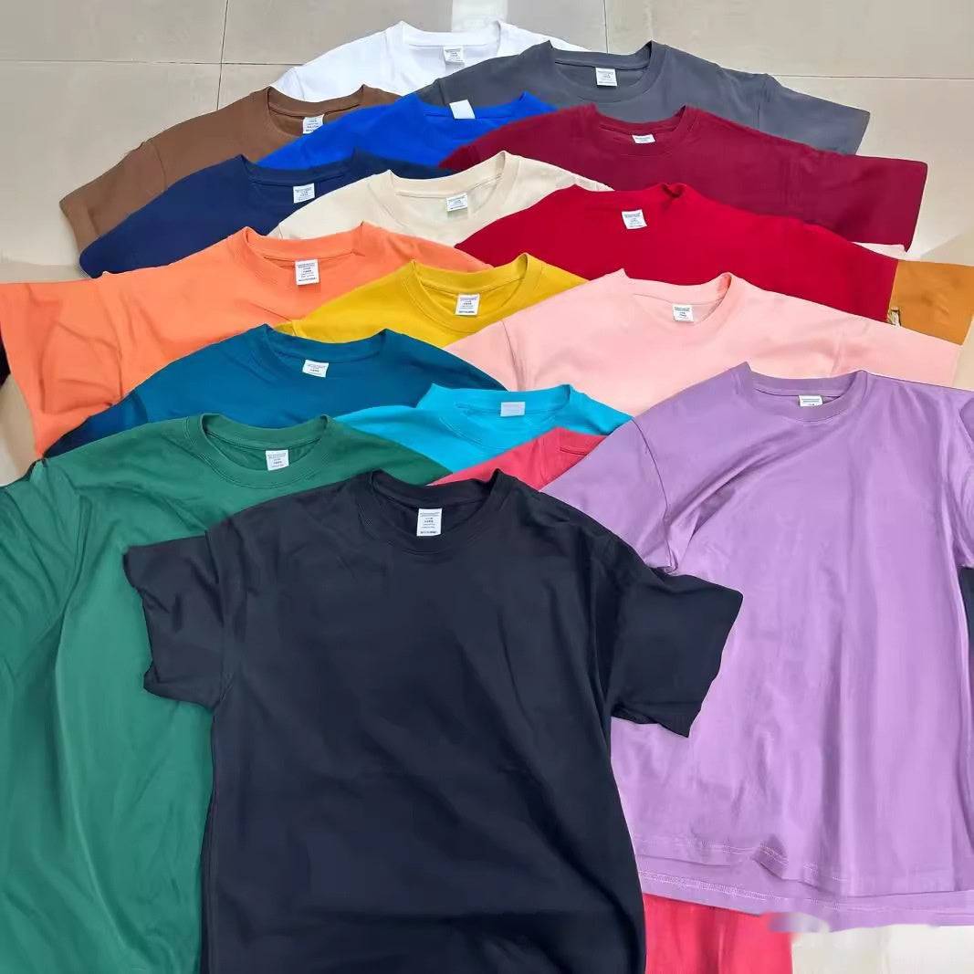 High Quality Cotton Heavy Loose Bottoming Shirt Casual Basic T-shirt Pure Cotton Retro Solid Color Round Neck Men's Short Sleeve - globaltradeleader