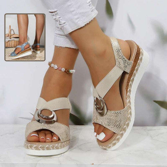 Women's Peep Toe Serpentine Wedges Sandals With Circle Design Casual Summer Shoes - globaltradeleader