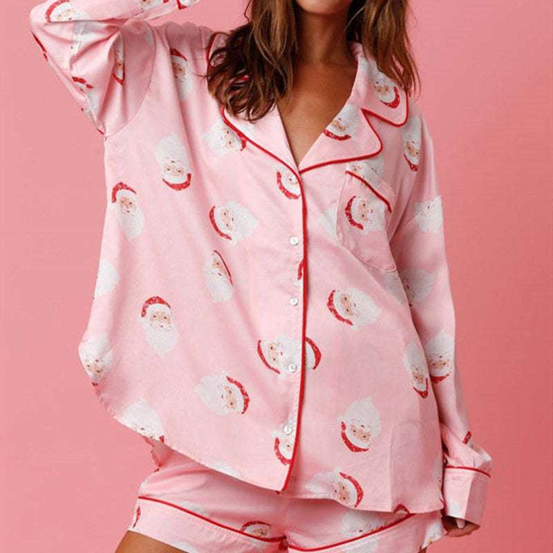 Satin Printed Santa Claus Two-piece Suit Home - globaltradeleader