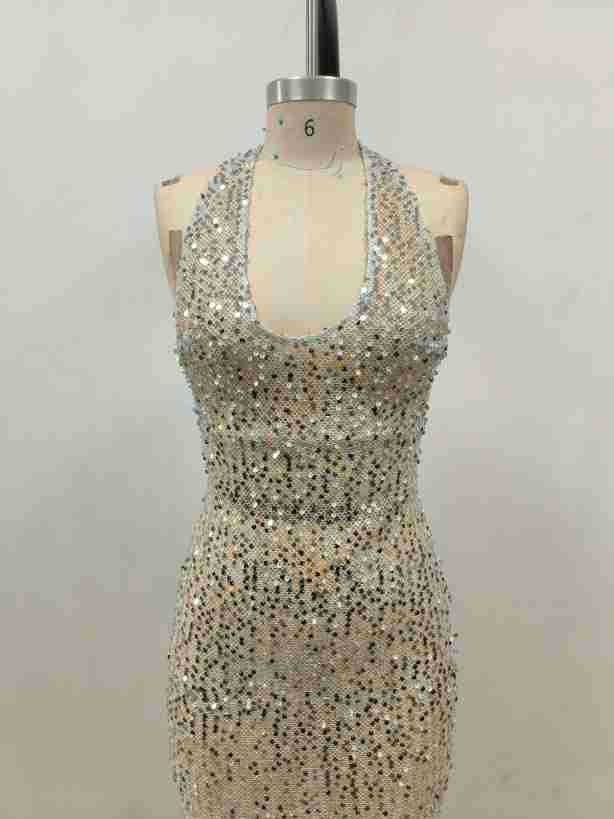 Halter Backless Luminous Cloth Dress - globaltradeleader