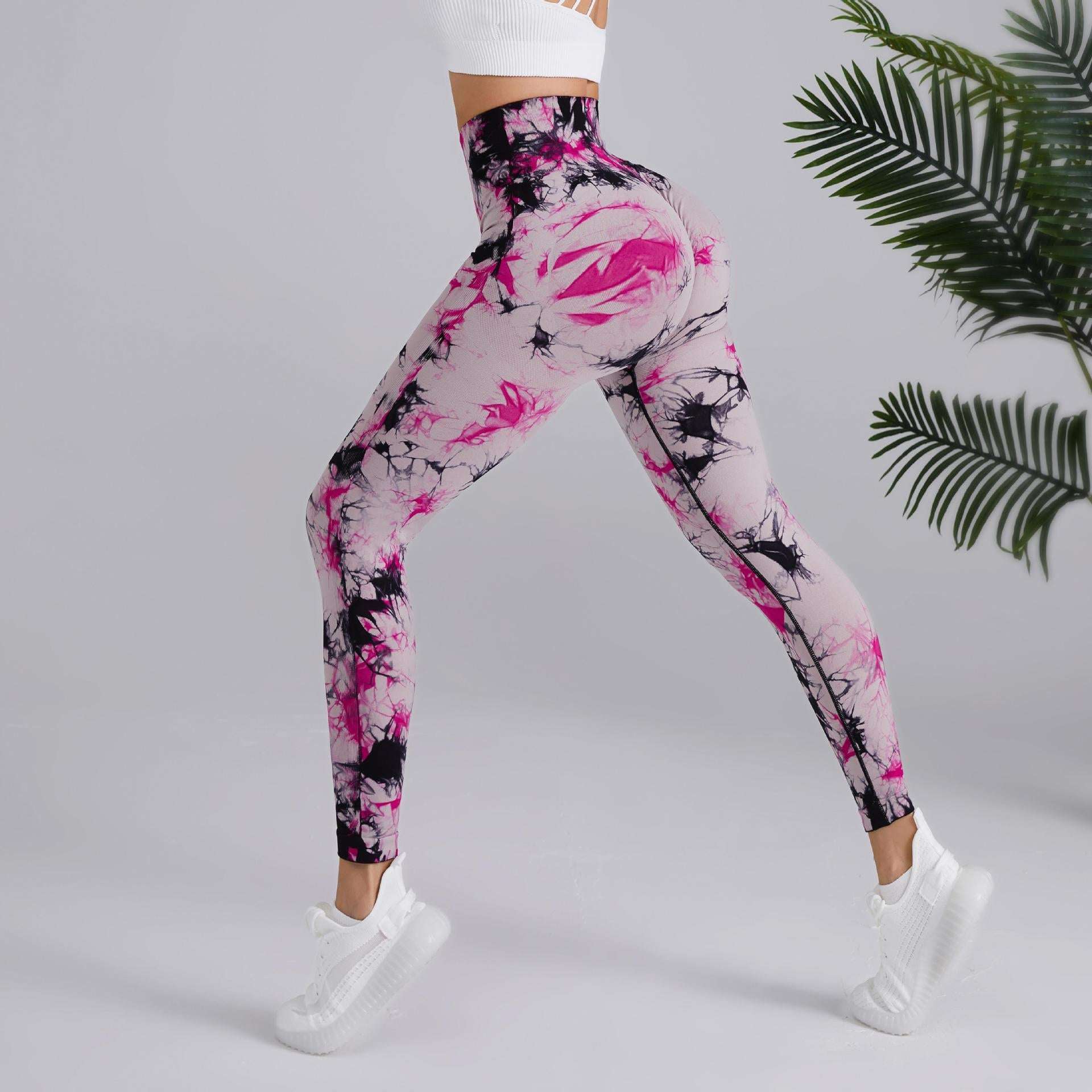 Tie-dye Printed Yoga Pants Fashion Seamless High-waisted Hip-lifting Trousers Sports Running Fitness Pants For Womens Clothing - globaltradeleader